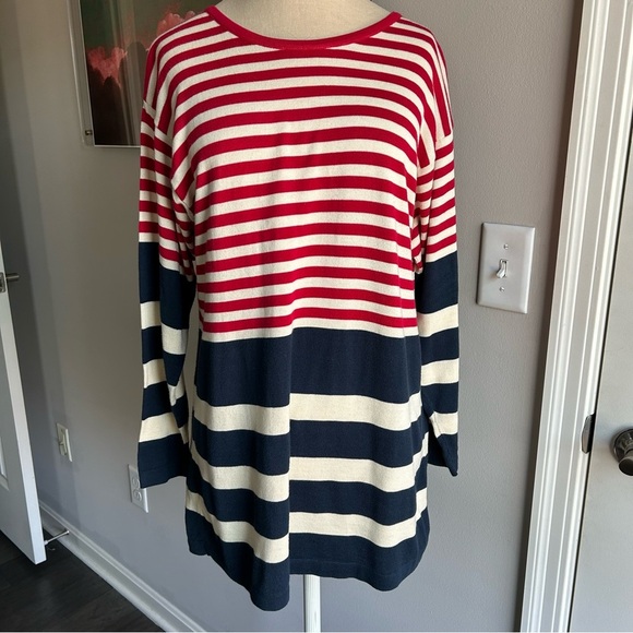 Vintage Brooks Brothers Boat Neck Sweater Red White Blue 80s Coastal S Oversized - Picture 1 of 7
